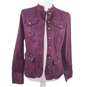 White House Black Market Brushed Cotton Burgundy Military Jacket In 4